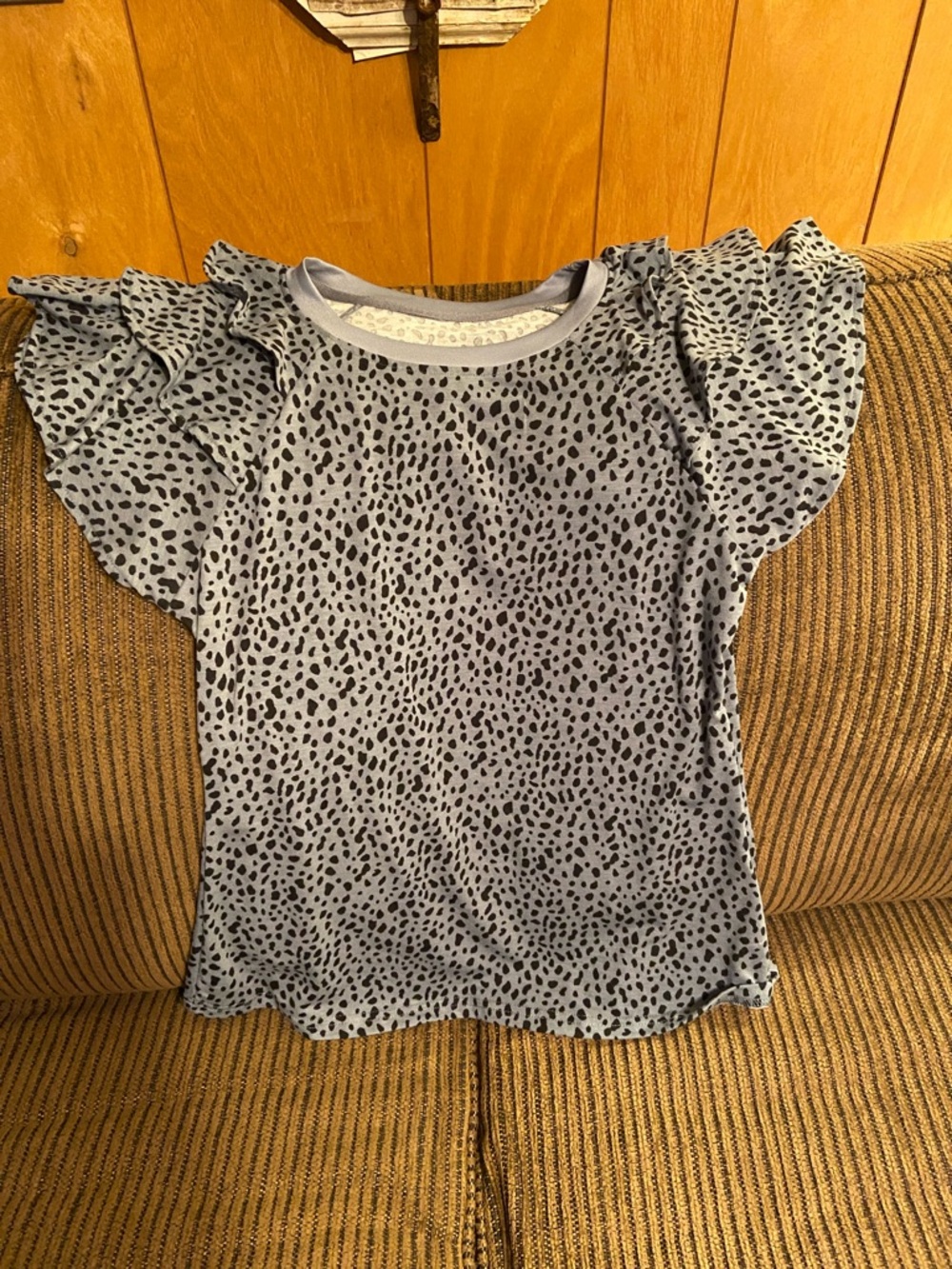 Women’s Light Blue Flutter Sleeve Animal Print Top